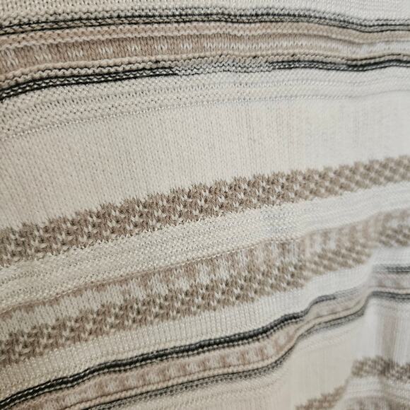 Ann Taylor Factory Size Medium Petite MP Zipper Jacket Sweater White Striped - Picture 3 of 10